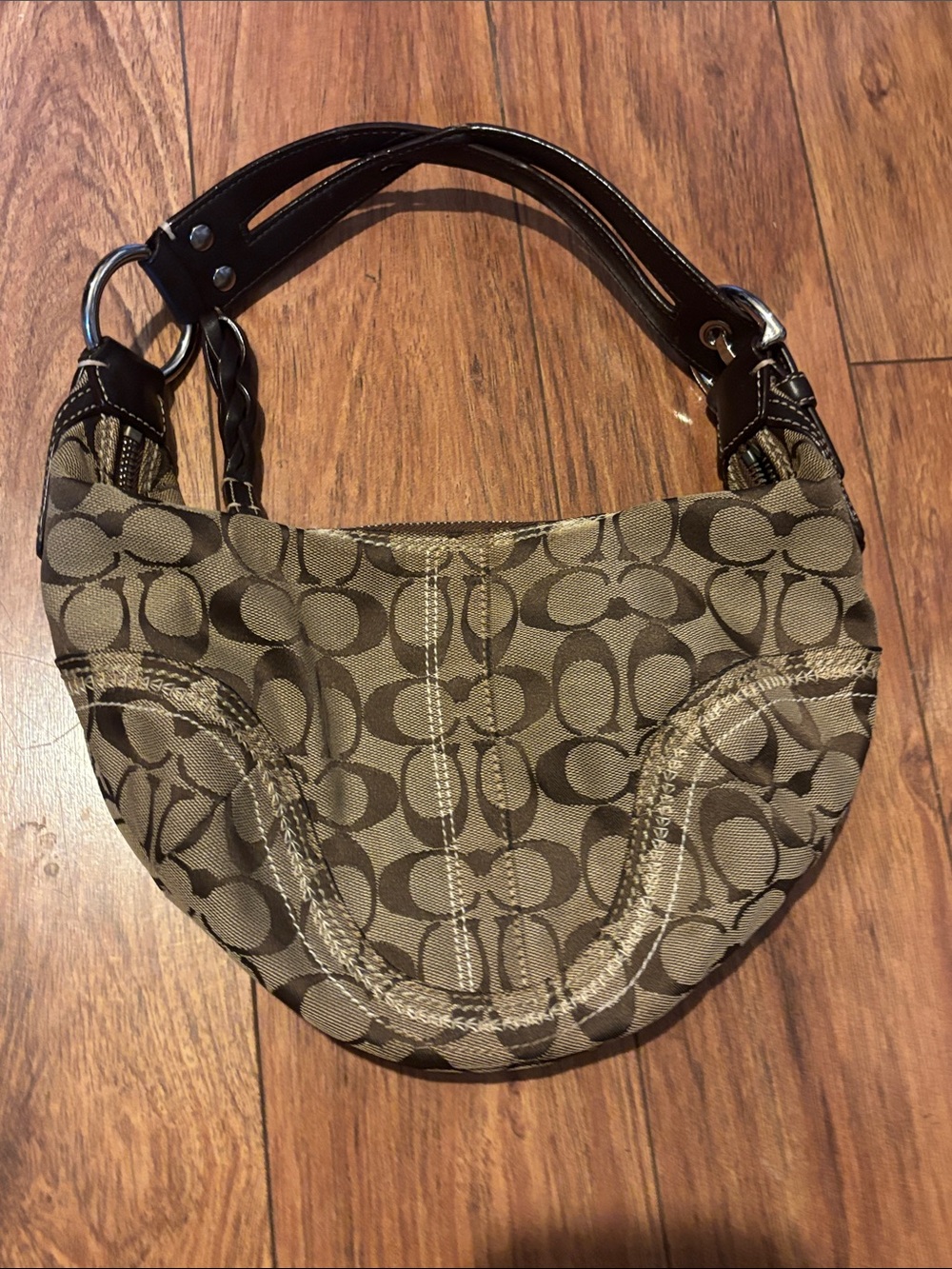Coach Khaki & Black Signature Canvas Shoulder mini Bag - Picture 3 of 9